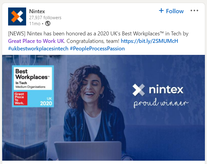 Nintex-LinkedIn-post-2020-uk-best-workplaces-in-tech